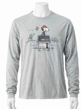 Snoopy Retro Gaming Long Sleeve Tee - Light Gray